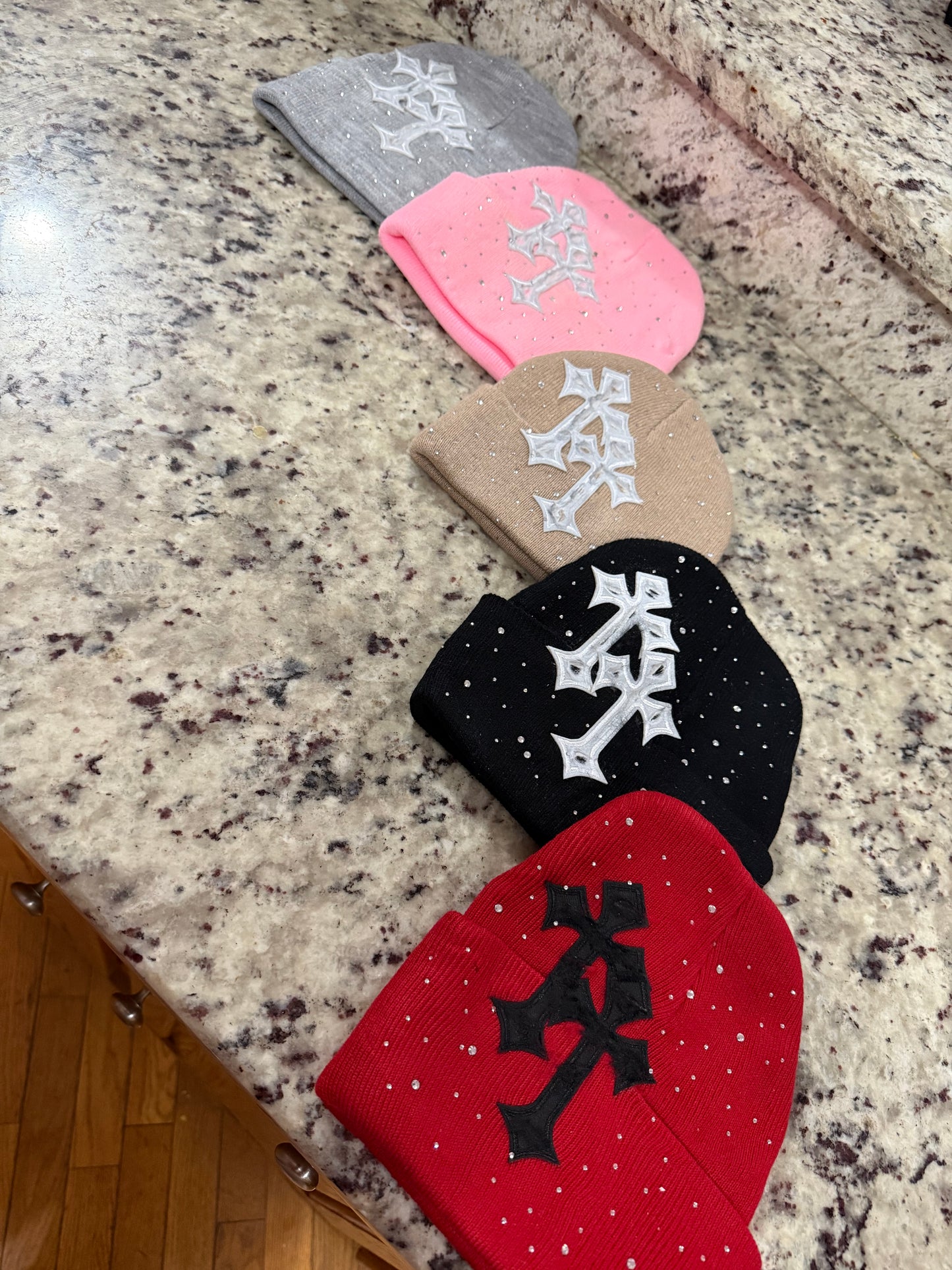 Distressed Rhinestone Custom Beanies