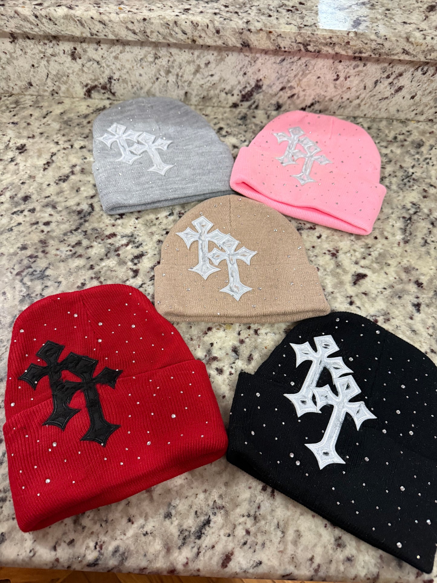 Distressed Rhinestone Custom Beanies